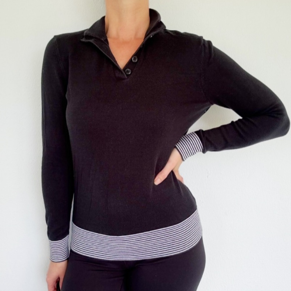 Vintage Ashworth black stripe trim long sleeve cotton polo style top size medium